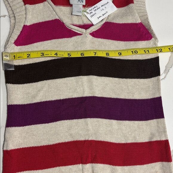 Old Navy | Girls Tan Red Pink Brown Striped Sleeveless Knit Sweater Dress Size S - Picture 13 of 14